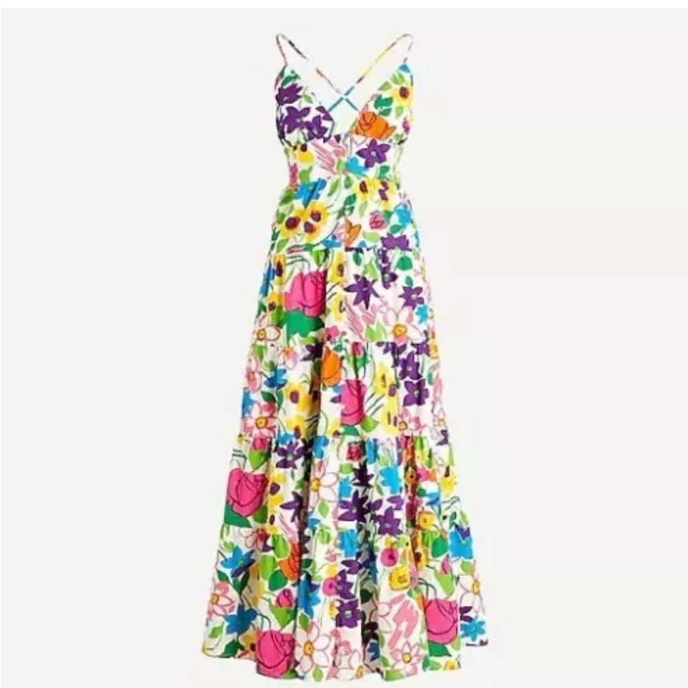 Size XXS J. Crew Floral Cotton-poplin button-up dress in vibrant garden